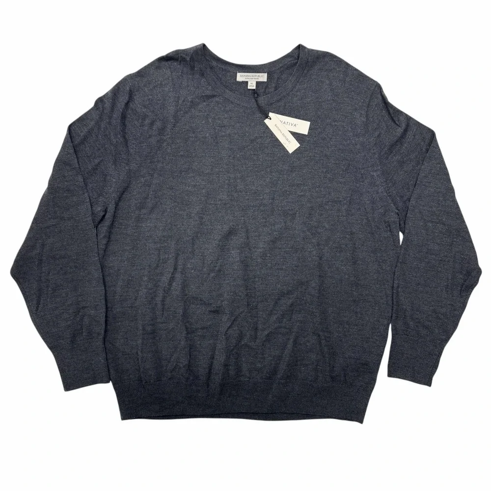 Banana Republic Extra Fine Merino Wool Crew Neck Sweater Charcoal Gray XL NWT